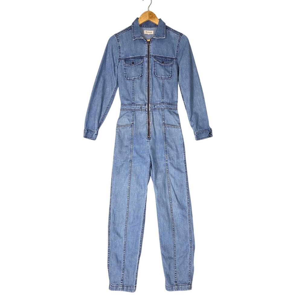 MADEWELL DENIM ZIP‑FRONT COVERALL JUMPSUIT – STYLE F4779 – LIGHTWASH – SIZE XS